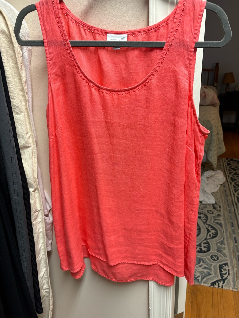 J. Jill Coral Eyelet Linen Scoop Neck Tank